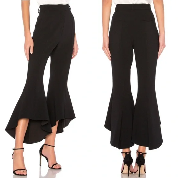 Rebecca Vallance Black High-Rise Wide-Leg Ruffle Hem Pants - Picture 1 of 1